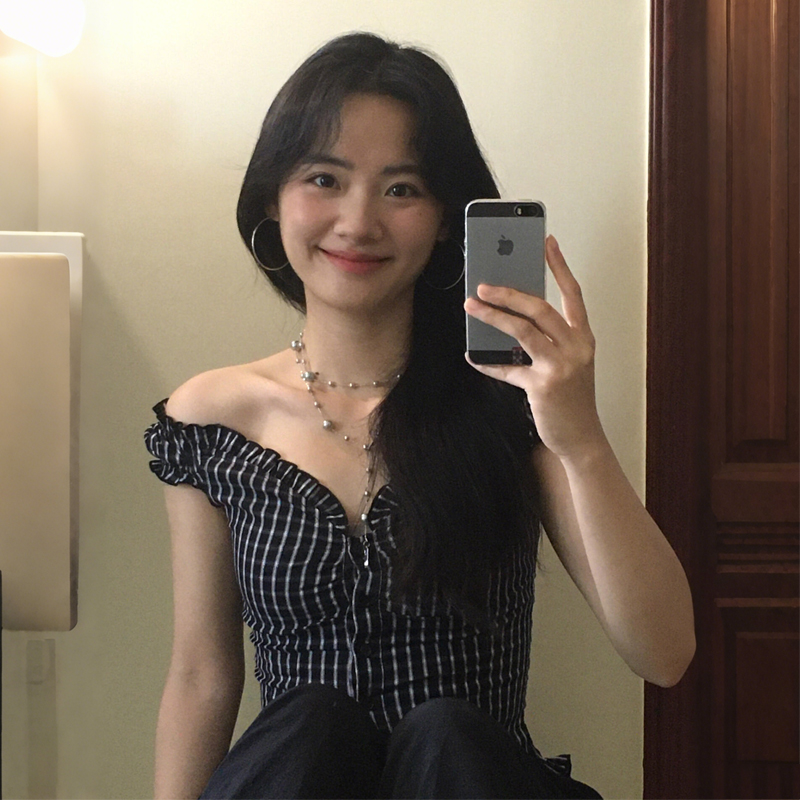 法式复古黑色格子吊带背心