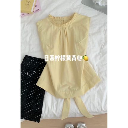 法式复古气质无袖背心衬衫女夏季设计感小众宽松显瘦百搭黄色上衣