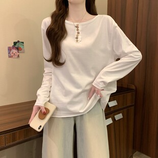 韩系简约白色防晒长袖 设计感小众别致宽松上衣 T恤女夏季 2025新款