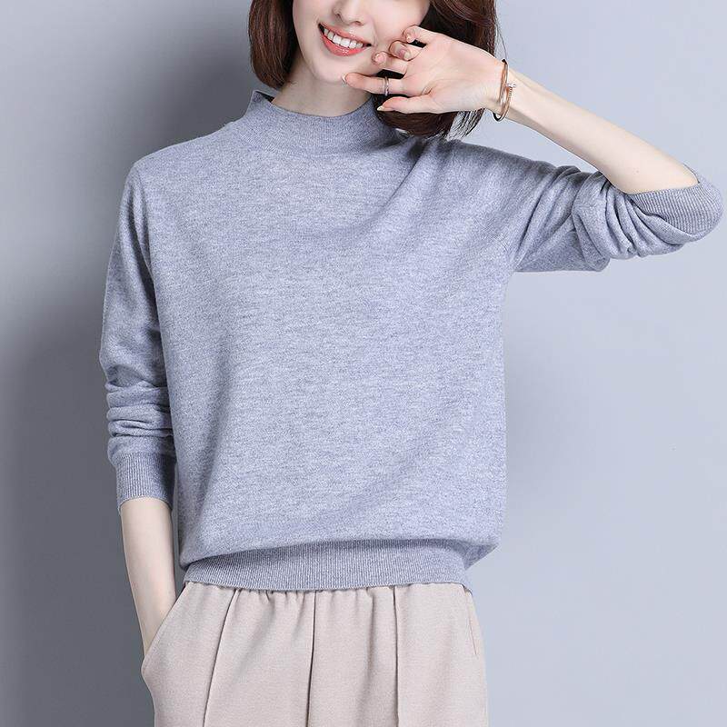 MONLOUVE胖mm秋冬大码100纯衫女半高领毛衣内搭可外穿针织打底衫