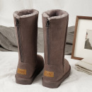 高筒拉链雪地靴女2025冬季新款长筒加厚保暖东北韩版真皮雪地棉鞋