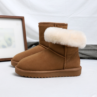 加厚保暖东北雪地靴女真皮全羊毛中筒靴子防滑大棉鞋 2024冬季 新款