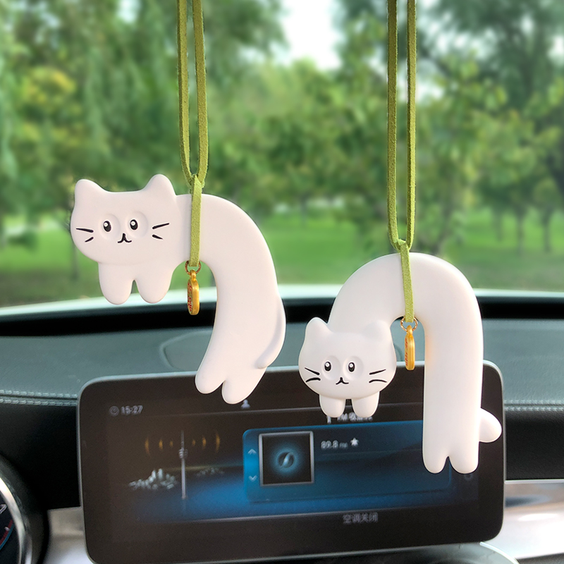 可爱猫咪车载挂件汽车后视镜挂饰吊坠扩香石创意女生车内装饰礼物