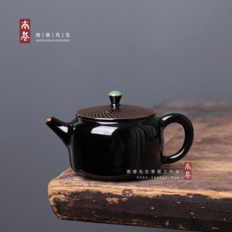 功夫茶具黑色黑玉大口壶 茶壶陶瓷泡茶单壶 家用中式小号茶壶中式