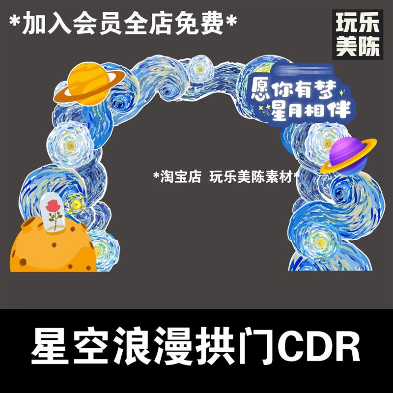梵高油画风星空拱门头绘画艺术活动市集布置打卡kt板CDR矢量素材