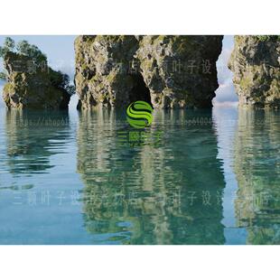 blender河水湖泊池塘水面着色器 山石地形水体 场景地编素材代下