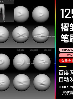 zbrush织物布料裤子衣服褶皱折痕zbp笔刷zb雕刻画笔素材源文件