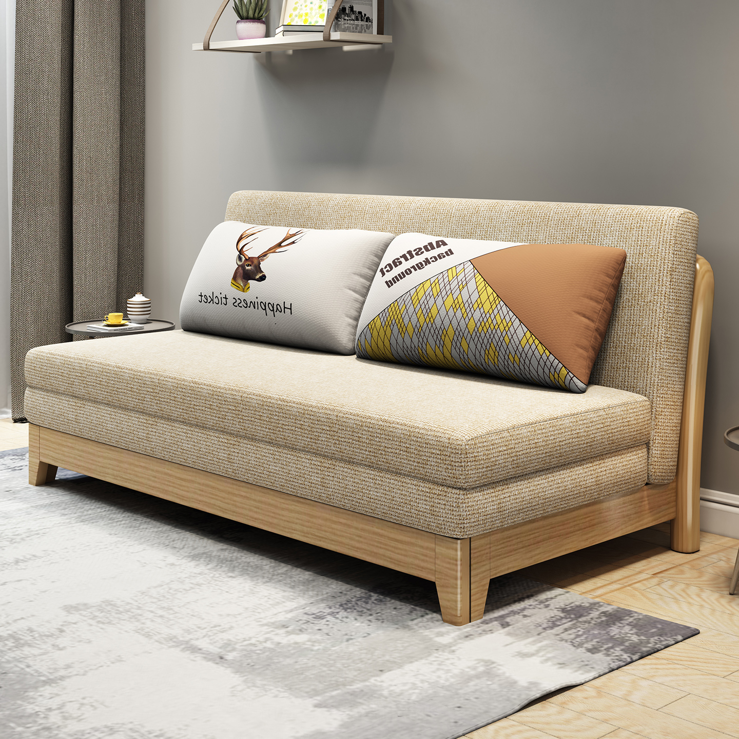 斯林空间简易折叠实木两用沙发床