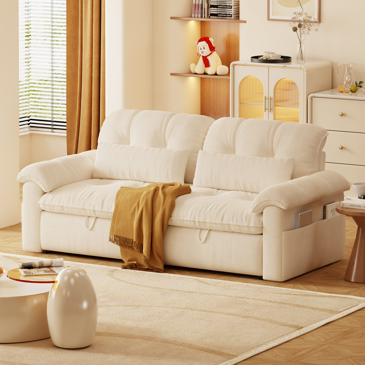 斯林空间奶油风亲肤绒布沙发床