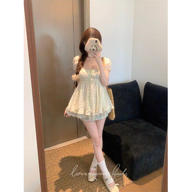 PPHOME甜美套装杏色蕾丝