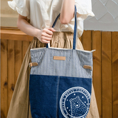 hello marche万岁熊日式 条纹两用包单肩包斜挎包手提包原创帆布包