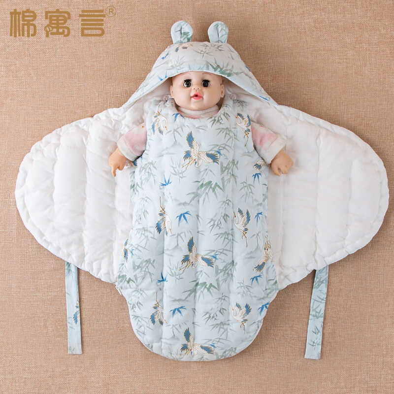婴儿抱被秋冬季新生儿纯手工棉花蝴蝶包被加厚宝宝睡袋防惊跳襁褓