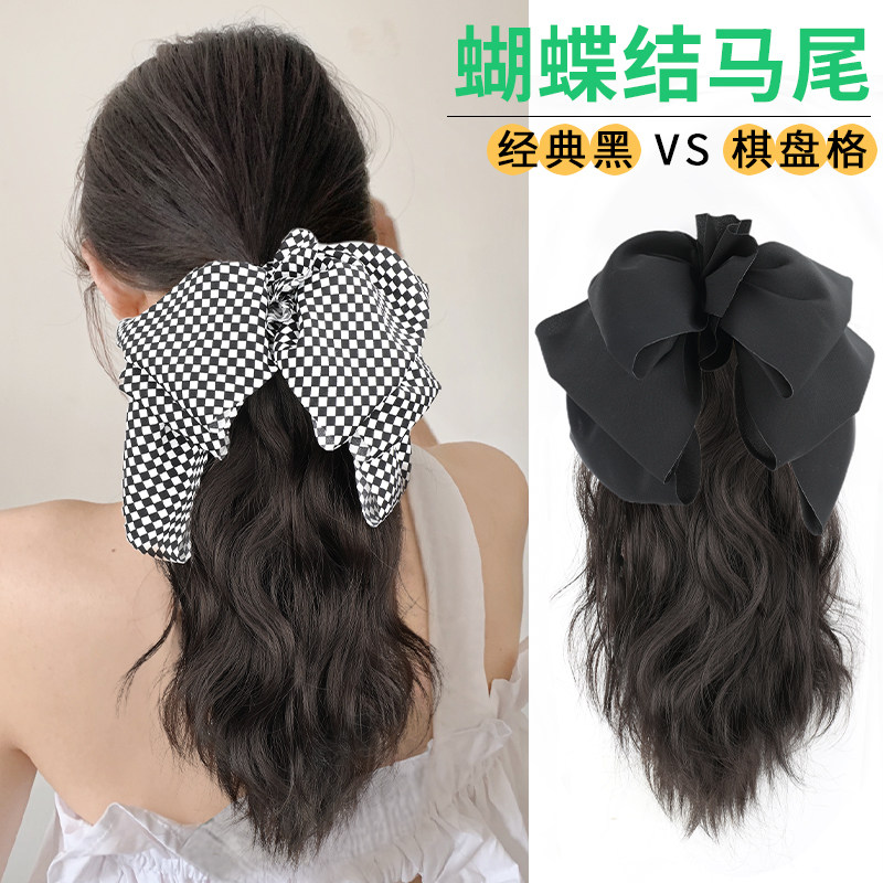 假发马尾抓夹式蝴蝶结高马尾女自然蓬松卷发仿真发低扎辫子假马尾