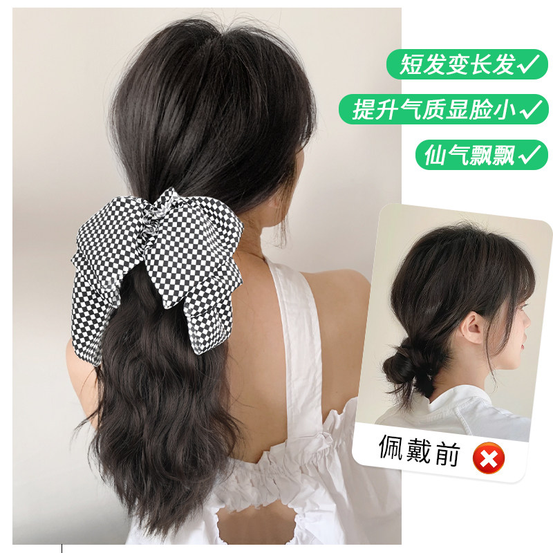 假发马尾抓夹式蝴蝶结高马尾女自然蓬松卷发仿真发低扎辫子假马尾