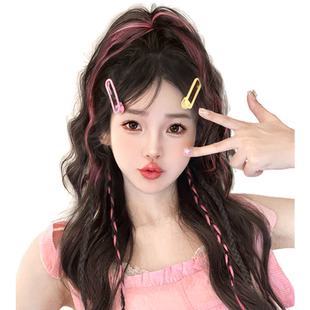 假发辫子女团甜辣挑染粉瀑布半扎高马尾y2k抓夹水波纹彩色麻花辫