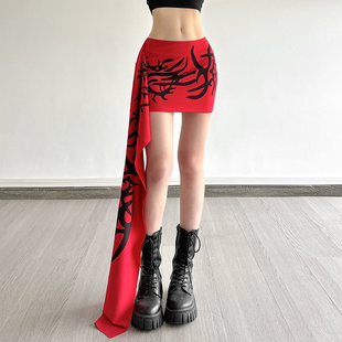 修身 WEIRD 印花飘带半身裙女 炽焰火魅个性 低腰百搭包臀短裙 PUSS