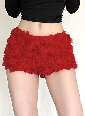 WEIRD PUSS 热辣玫瑰海镶嵌修身短裤女 时髦百搭显腿长辣妹热裤潮