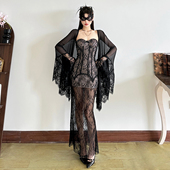 万圣节假面舞会黑纱披肩女 WEIRD PUSS 蕾丝提花拼接抹胸连衣裙潮