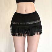 辣妹热裤 WEIRD 百搭潮 女 低腰修身 PUSS 朋克街头酷感重工流苏短裤