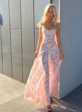 WEIRD PUSS法式气质超仙浪漫茶歇庄园网纱轻薄透视钩花吊带连衣裙