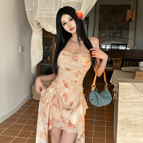 WEIRDPUSS夏日橘韵恋曲扎染短裙