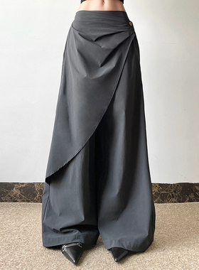 WEIRD PUSS 早秋复古时髦灰色高级感不规则高腰显瘦百搭休闲裤女