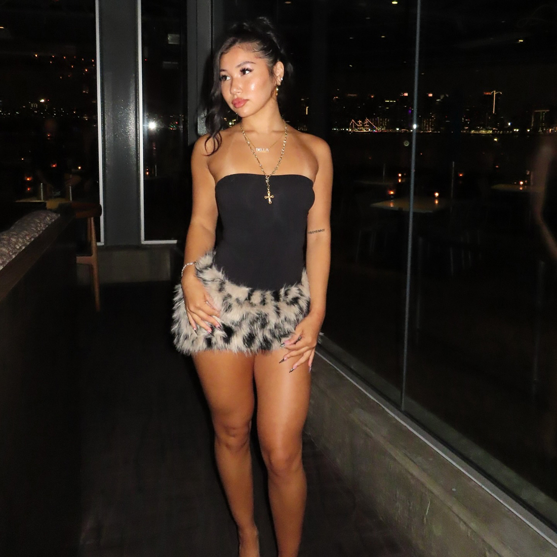 WEIRDPUSS欧美辣妹豹纹毛毛短裙