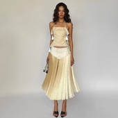 WEIRD 潮 流苏半身裙套装 PUSS 波西米亚风蕾丝边大露背挂脖背心女