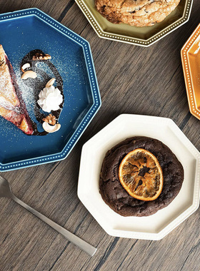 日本进口Studio M法式复古陶瓷盘手作八角盘点心盘餐盘甜点盘