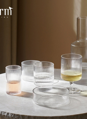 丹麦Ferm Living涟漪水杯玻璃杯套装家用冷饮果汁杯酒杯透明/烟灰