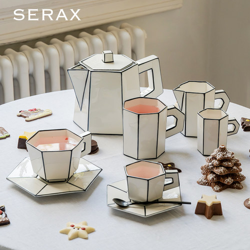 Serax黑白线条陶瓷咖啡杯马克杯