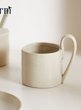 丹麦进口Ferm Living侘寂风咖啡杯陶瓷马克杯碟复古双柄牛奶水杯