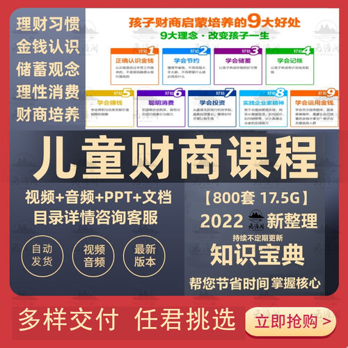 儿童财商视频课程家庭指导少儿理财储蓄金钱观树立养成培训ppt