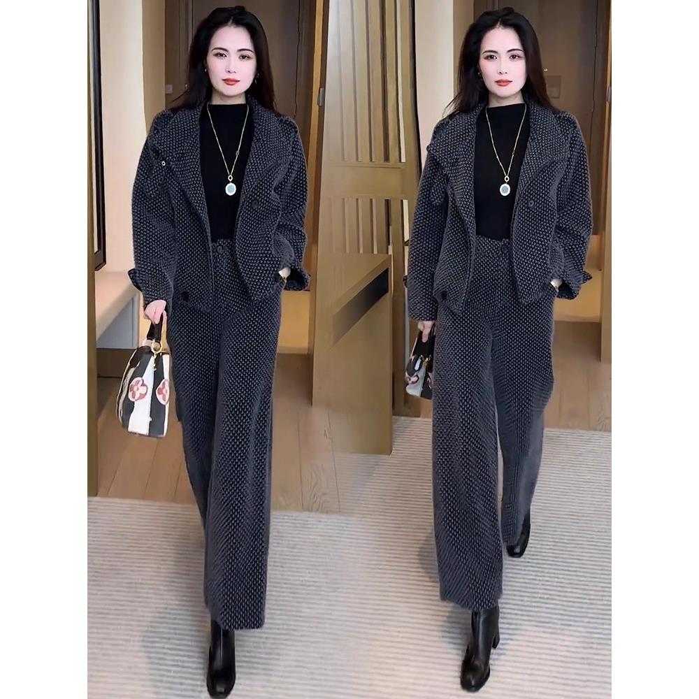 MONLOUVE小香风加厚时尚套装女秋季新款洋气显瘦短款外套阔腿裤气