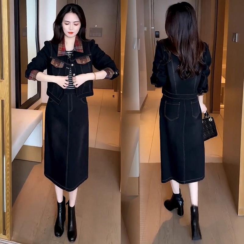 MONLOUVE时尚套装裙女2025秋季新款时髦洋气显瘦牛仔外套连衣裙减