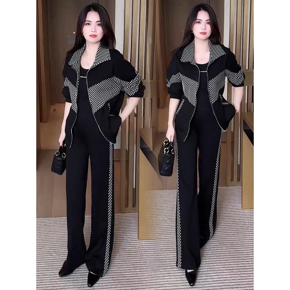 MONLOUVE休闲运动套装女2025秋季新款洋气显瘦短款外套阔腿裤减龄