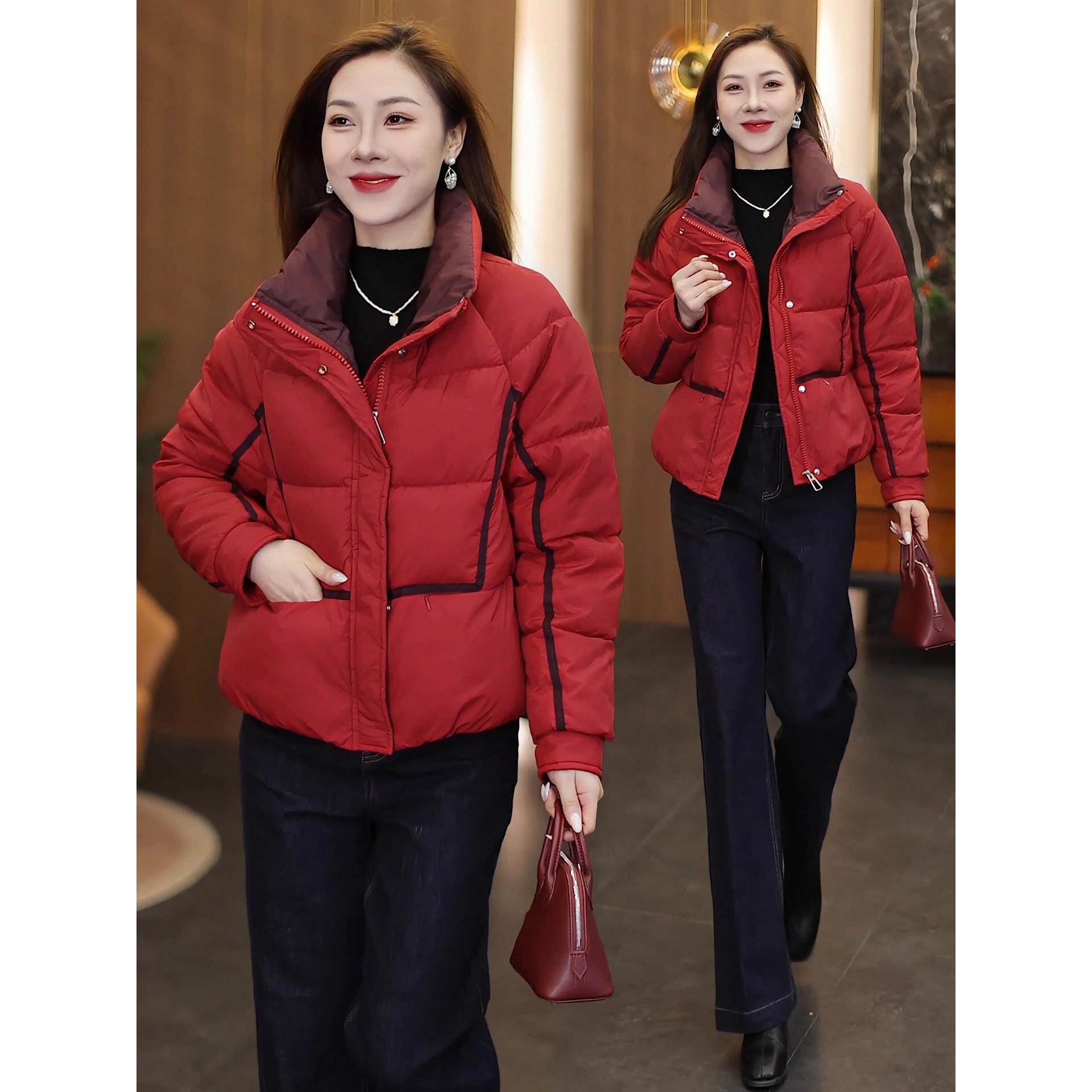 MONLOUVE时尚加厚撞色羽绒服外套女2025冬季新款气质面包服洋气短