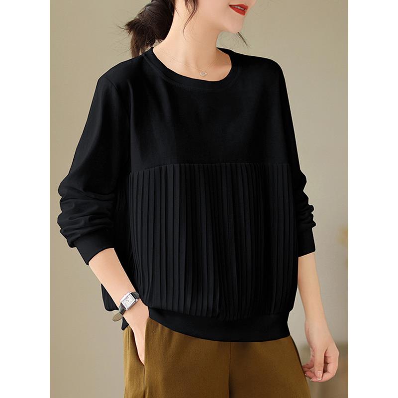 MONLOUVE妈妈白色纯长袖T恤女2025早秋新款大码胖mm遮肚子宽松上