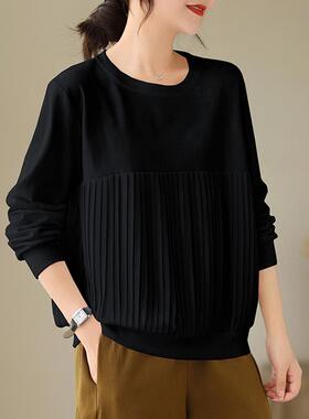 MONLOUVE妈妈白色纯长袖T恤女2025早秋新款大码胖mm遮肚子宽松上