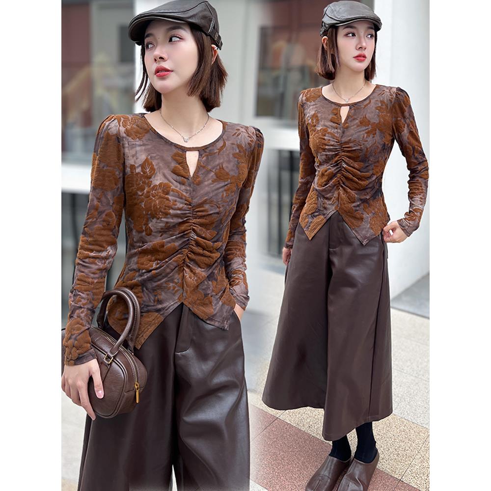 MONLOUVE设计感花朵印花长袖衬衫女2025秋季新款洋气修身显瘦收腰