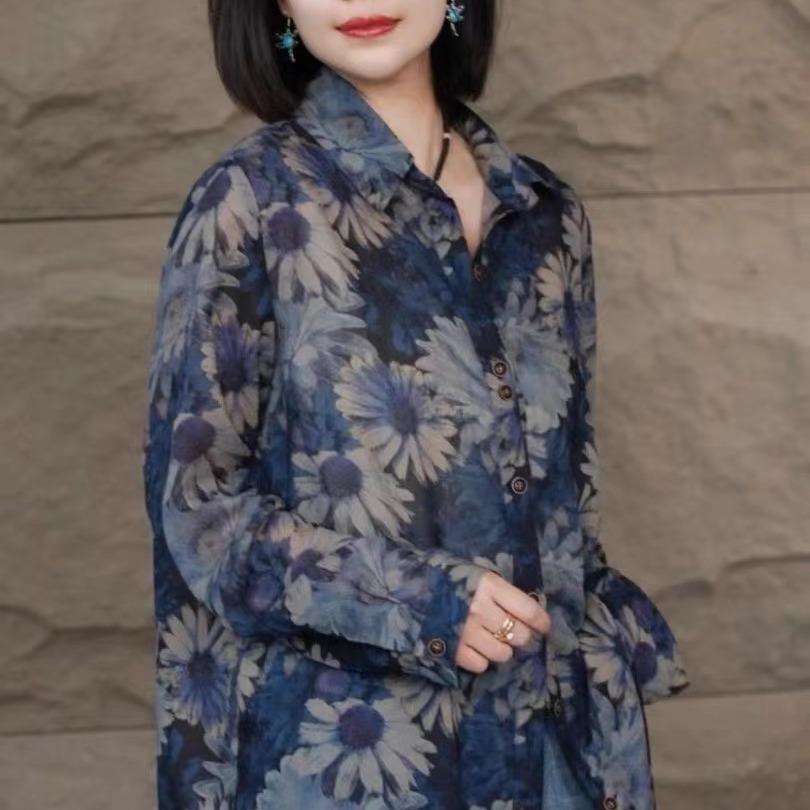 MONLOUVE薄款碎花长袖衬衫外套女士2025秋季新款高端洋气衬衣宽松