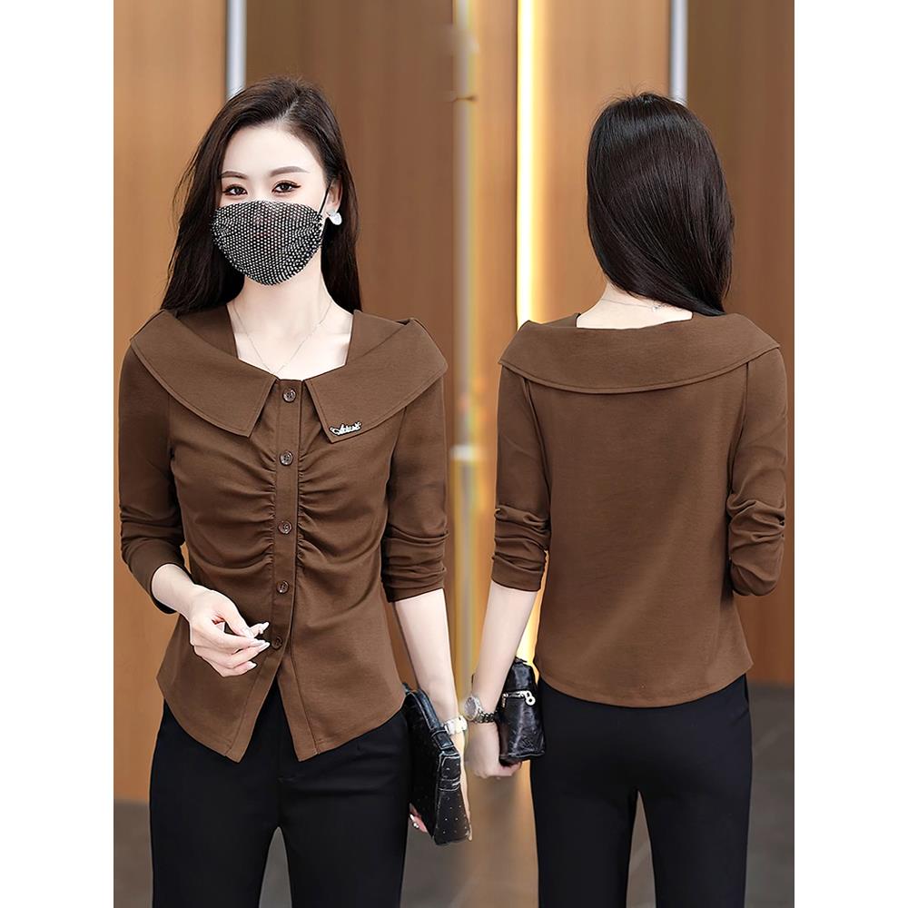 MONLOUVE时尚洋气长袖T恤女2025秋季新款设计感修身显瘦百搭打底