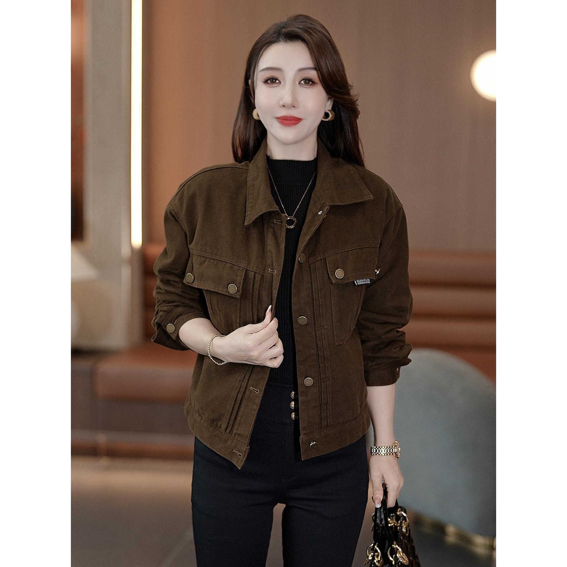 MONLOUVE时尚加绒加厚短外套女2025秋冬季新款气质休闲宽松夹克显