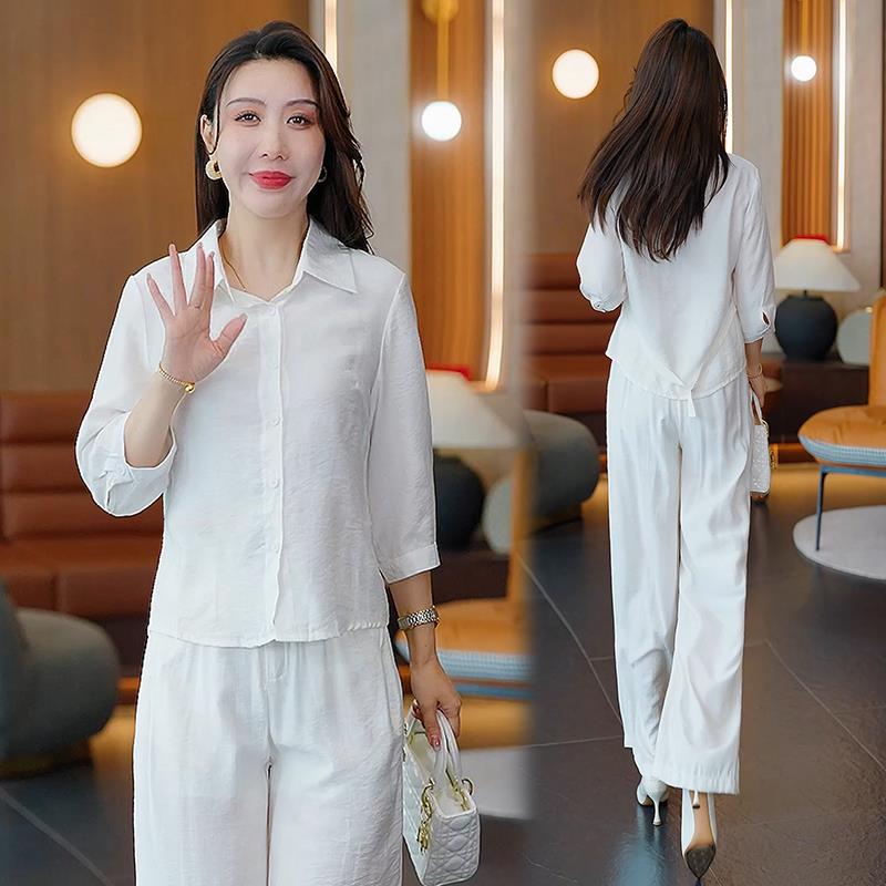 MONLOUVE时尚休闲套装女2025秋季新款气质时髦长袖短款衬衫阔腿裤