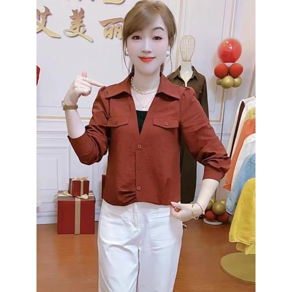 MONLOUVE假两件长袖衬衫女2025秋季新款洋气显瘦遮肚子百搭休闲衬