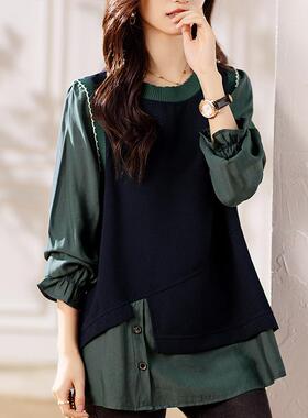 MONLOUVE女士宽松卫衣大码女装春秋2025新款爆款假两件上衣女时尚