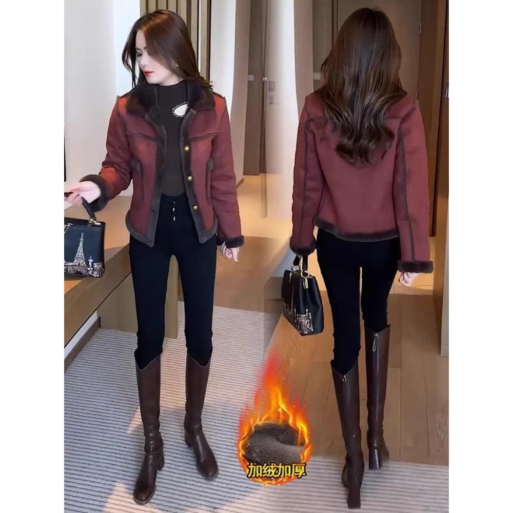 MONLOUVE加绒加厚外套女2025冬季新款今年流行洋气收腰显瘦夹克上