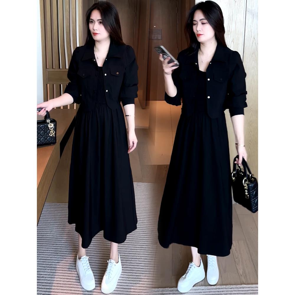 MONLOUVE时尚短外套连衣裙两件套女2025秋季新款气质休闲长袖上衣