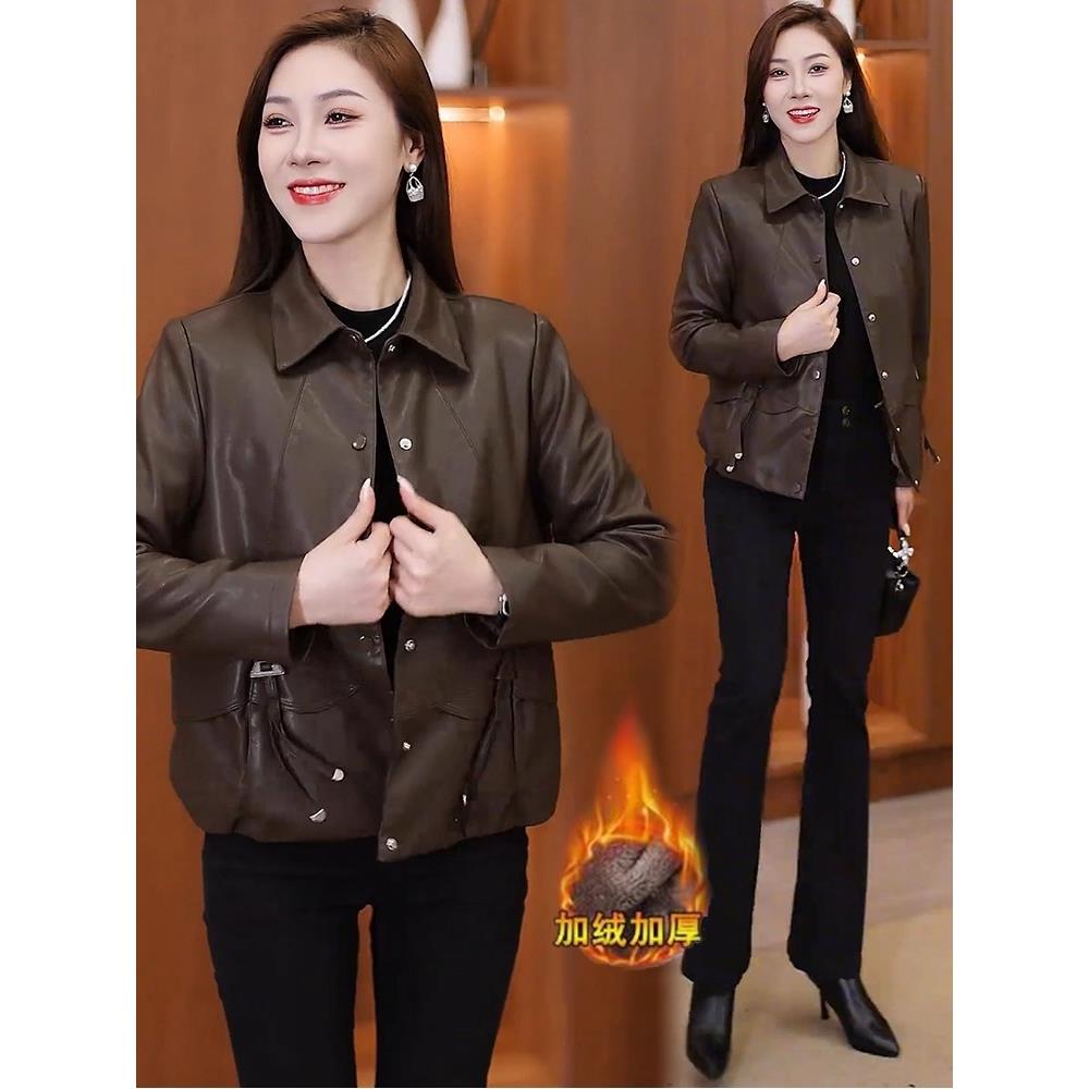 MONLOUVE加绒加厚短款皮衣外套女2025冬季新款洋气显瘦保暖PU皮夹