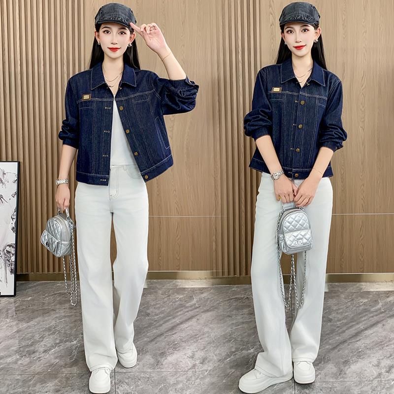 MONLOUVE秋季时尚牛仔短外套女士2025新款气质休闲简约百搭宽松夹